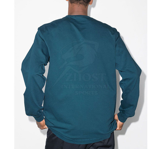 ZHOST <b>Men</b> Long Sleeve <b>T</b>-<b>Shirt</b> O-Neck 100% Cotton Knitted Jersey Casual Wear Breathable Regular Fit Front Logo Printed 320g - Product Image 5