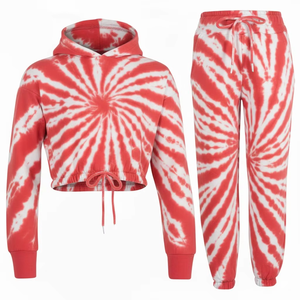 2026 Top Selling Women’s Blue & White Sublimated Jogger Set, 100% Polyester Tracksuit with Crop Top Hoodie & Fleece Yoga Pants - Product Image 2