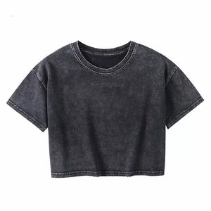 เสื้อยืดครอปท็อปผู้หญิงสไตล์วินเทจแบบทำสีซีดขาดๆ  คอกลม  สำหรับฤดูร้อน ขายส่ง รับผลิตตามแบบ - Product Image 3