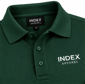 Camiseta Polo de Manga Larga para Hombre Index Apparel, Color Verde Sólido, Logotipo Bordado, Cierre de Botones, Estilo Casual - Product Image 5
