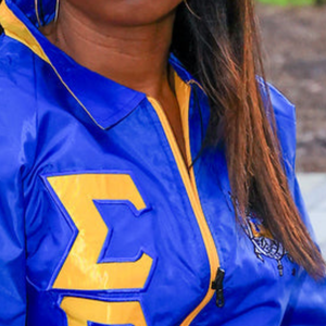 Custom SGRHO Reversible Line <b>Jacket</b> for <b>Women</b> Sigma Gamma Rho Greek Sorority Blue Gold <b>Zip</b> <b>Up</b> Windbreaker Casual Outerwear - Product Image 2