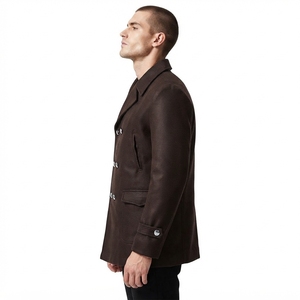 Manteau en laine classique pour homme avec fermeture à boutons en corne, couleur brun foncé, coupe ajustée, standard, coupe-vent d'hiver, 100% laine - Product Image 4