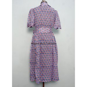 Robe longue pour femme 100% coton, imprimée à la main en Inde, avec poches, robe de bureau légère et confortable pour l'été - Product Image 6