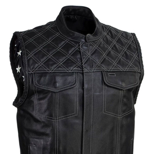 Chaleco de Cuero Genuino sin Mangas para Hombre, Chaqueta de Motociclista, Ropa de Invierno, Parches Personalizados con Logotipo, Venta al Por Mayor OEM - Product Image 6