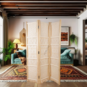 Macrame พาร์ทิชันห้องสไตล์ทำด้วยมือผูกปมทำจากสายฝ้ายธรรมชาติออกแบบที่กำหนดเองที่กั้นห้องแบบพับได้ - Product Image 1