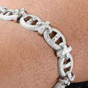 Nouveau design, bracelet chaîne à maillons ovales couleur argent, fermoir fleur en strass, bijoux pour femme, cadeau de fête - Product Image 6