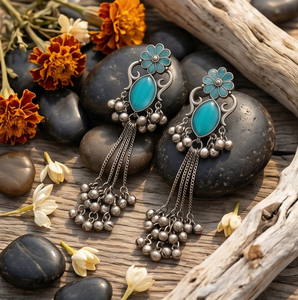 PENDIENTES DIVYORO TEAL FLORAL GHUNGROO - Product Image 4