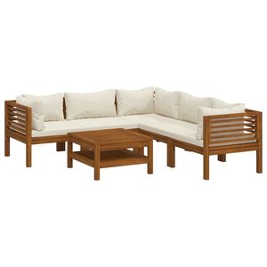 Ensemble de salon de patio 6 pièces en bois d'acacia massif avec coussins crème pour le jardin - Product Image 2