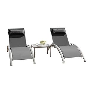 Set di 3 sedie a sdraio grigio scuro per piscina, include 2 lettini e 1 tavolino per prendere il sole - Product Image 1