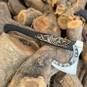 Hacha de Batalla Vikinga de Diseño Inspirado en la Cultura Vikinga, Cabeza de Acero al Carbono Industrial, Mango de Madera Tallada, Estilo Nórdico Tradicional, para Caza y Supervivencia al Aire Libre - Product Image 2