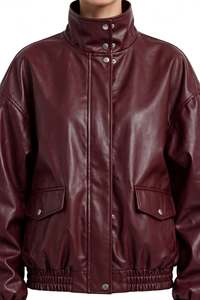 <b>Men</b> Motorcycle Vintage Bomber <b>Jacket</b> Windproof Outerwear High Collar Regular Oversized <b>Faux</b> <b>Leather</b> Bomber <b>Jacket</b> High Stand - Product Image 5