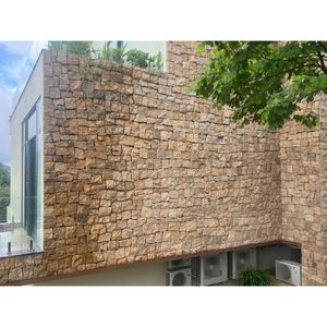 Panneaux muraux en pierre de granit jaune naturel, imperméables, revêtement de façade extérieur, placage de pierre gaufrée pour salon - Product Image 3