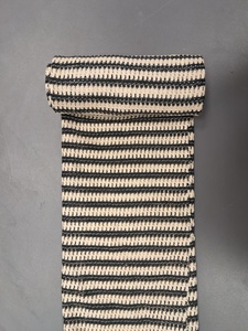Tela de punto de ganchillo a rayas lineales de primera calidad al por mayor por yarda - Material de malla abierta texturizado en negro y marfil - Product Image 1