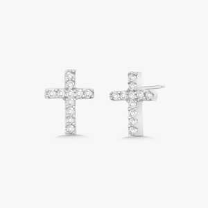 Lab Grown Diamond Cross Stud <b>Earrings</b> Custom 14k 18k Solid Gold Push Back Solitaire Minimalist Modern Fine Jewelry Wholesale - Product Image 1