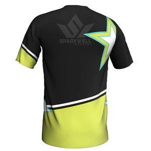 Maillot de football personnalisé pour homme, noir et vert lime, imprimé étoiles blanches, manches courtes, col rond, polyester anti-humidité, uniforme d'équipe - Product Image 4