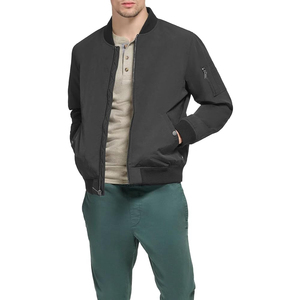 Chaqueta Bomber Negra para Hombre con Cremallera Roja, Casual, Transpirable, Resistente al Viento, Acolchada con Algodón y Poliéster, Cuello Alto, Corte Regular, para Invierno - Product Image 1