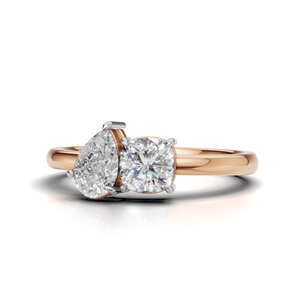Anillo Toi Et Moi con diamante cultivado en laboratorio certificado por IGI, oro amarillo/blanco y rosa de 18 quilates, forma de pera y cojín, anillo de compromiso para mujer - Product Image 2