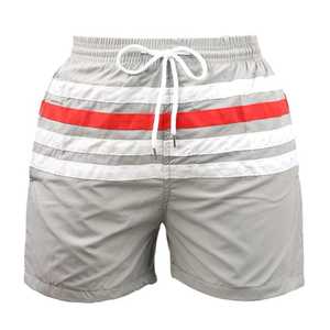 Shorts de bain rayés pour hommes à séchage rapide avec cordon de serrage, décontractés, taille mi-haute, en polyester tricoté, rouge, bleu marine, gris, blanc - Product Image 4