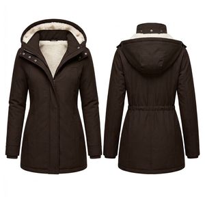 Custom Women's Brown Sherpa <b>Lined</b> Parka <b>Coat</b> with Polyester Shell Hood Drawstring Waist Warm Winter Everyday Jacket - Product Image 3