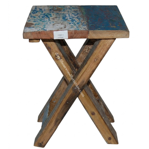 Sustainable Reclaimed Boat Wood Square Top <b>Stool</b> <b>Folding</b> Wood Design Eco-Friendly Indoor Outdoor Bali Wood Furniture - Product Image 4