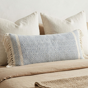 Funda de Almohada Lumbar Larga Tejida a Mano en Color Beige Natural, con Rayas Texturizadas, Cojín Grande para Cama, Almohada Decorativa para Sofá - Product Image 2