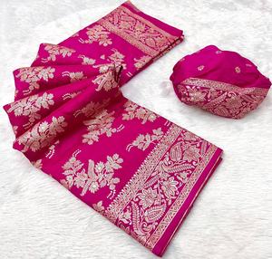 Sari Moderno de Seda Khadi RN, Tejido Suave y Puro, Sari Completo con Blusa con Código de Barras, para Bodas y Fiestas, de Secado Rápido y Sin Arrugas - Product Image 3