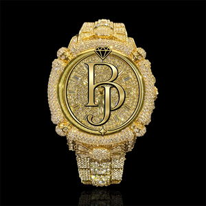 BRIVA JEWELS นาฬิกาข้อมือหรูหรา ประดับเพชรเต็มเรือน ชุบทอง ขนาด 44 มม. กลไกเซี่ยงไฮ้ หน้าปัดลายหัวกะโหลก แสดงเวลาแบบอนาล็อก พร้อมปฏิทิน กันน้ำได้ 3BAR - Product Image 5