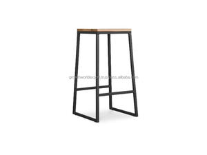 Modern Industrial Bar <b>Stool</b> Wooden Top Metal Frame Kitchen Counter <b>Stool</b> Minimalist Bar Chair Cafe Restaurant Furniture - Product Image 2