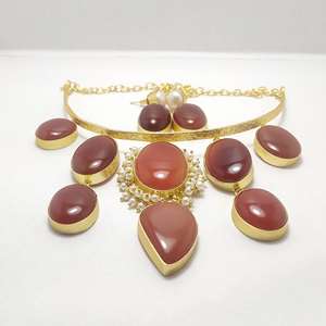 Wholesale Natural Onyx Stone <b>Choker</b> Necklace Set Gold Plated Green <b>Black</b> and Red Gemstone Statement Jewelry for Women - Product Image 5