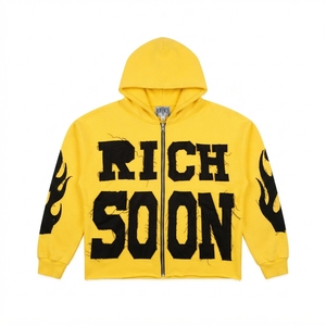 Sweat à capuche zippé personnalisé pour homme, 100 % coton, impression numérique, motif noir, streetwear, coupe oversize, fabricant - Product Image 1