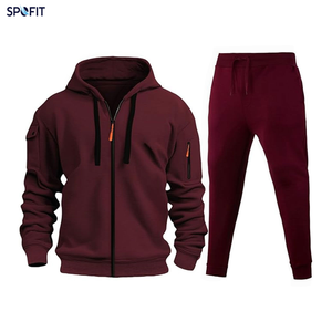Men's Navy Blue Hooded Tracksuit Set Full <b>Zip</b> Sweatshirt Joggers Pants Solid Color Casual Autumn Wear Breathable Polyester - Product Image 6