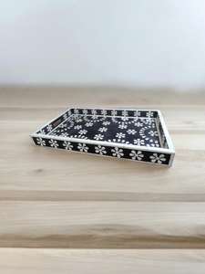 Plateau ottoman décoratif en os incrusté, design floral moderne, pour le petit-déjeuner, le thé, le café et la décoration de salon de luxe - Product Image 2