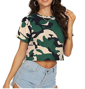 High Quality Camouflage Design <b>Women</b> Crop <b>Top</b> T-Shirt Hunking Fishing Woman Half Sleeves Cottpon Camo Cropped T-Shirt Breathable - Product Image 4
