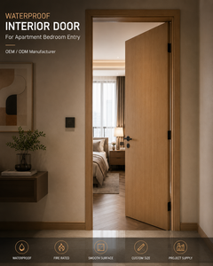 Puerta de interior de WPC impermeable con acabado de madera moderna de primera calidad PIMA, con líneas decorativas para hotel. - Product Image 5