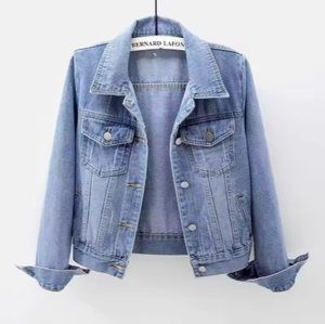 Women's <b>Denim</b> Jacket Trendy Spring Fall Cropped or Oversized Jean <b>Coat</b> with Long Sleeves Button-Up Korean Style Casual Outwear - Product Image 2