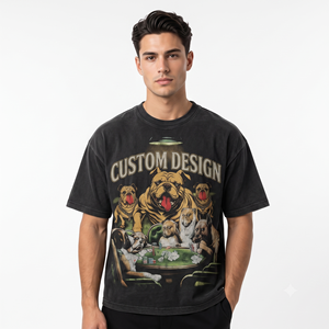 OEM Custom Vintage Acid Wash Rhinestone <b>Animal</b> Print Casual Graphic T-Shirt <b>Men's</b> Heavyweight 100% Cotton Regular Fit Streetwear - Product Image 4