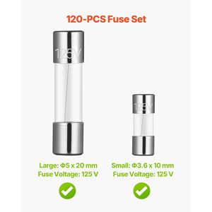 Kit d'assortiment de fusibles rapides en verre 120 pièces 125 volts 5 x 20 mm 1A 2A 3A 4A 5A 8A 10A 3,6 x 10 mm 2,5A 3A 5A Fusibles tubulaires pour - Product Image 2