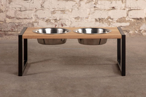 Mangeoire pour chiens double surélevée avec finition naturelle en bois et métal avec différentes finitions pour petits et grands chiens - Product Image 2
