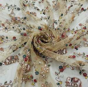 Tela de Lujo con Bordado de Cuentas, Diseño Artesanal con Patrón de Cuentas, Vestido de Novia, Saree, Dupatta, Material Textil Premium - Product Image 3