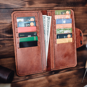 Custom Genuine Leather Short Button Closure RFID Blocking High Quality Men's Business <b>Card</b> <b>Holder</b> <b>Wallet</b> Vintage - Product Image 4