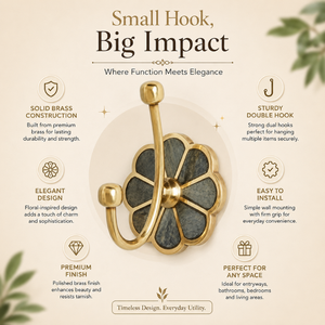 <b>Decorative</b> Brass Flower Wall <b>Hook</b> Vintage Wall Mounted Double <b>Coat</b> <b>Hook</b> Heavy Duty Key Towel Bag Hanger Luxury Home Organizer - Product Image 5