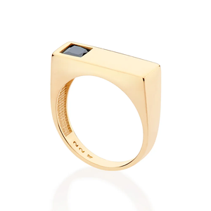 Modern Geometric Cocktail <b>Ring</b> 10K Gold Plated With Natural Square Sapphire Bezel Setting Unisex Fashion <b>Ring</b> - Product Image 2