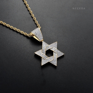 Colgante Hexagrama de Moissanita – Diseño Totalmente Cubierto de Piedras, Colgante Estrella Hexagrama Estilo Hip Hop de Moissanita en Plata 925, Pieza Destacada - Product Image 1