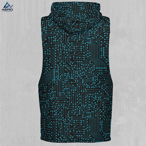 Ropa exterior de material transpirable y suave al tacto con logo personalizado impreso en sudaderas sin mangas azules cibernéticas al por mayor para hombres - Product Image 5