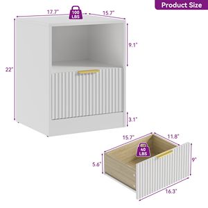 <b>Smart</b> MDF <b>Bedside</b> <b>Table</b> Set with Hollow Design Two Color Options Luxury Gold Handles Integrated Drawer Shelf - Product Image 2