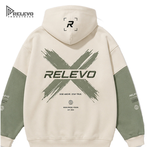 Sweat à capuche color block en molleton 100 % coton coupe classique pour homme, qualité supérieure, personnalisable OEM - Blanc et vert sauge, style streetwear - Product Image 2