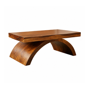 Elegante Mesa de Centro de Madera Maciza de Suar, Base Curva Escultural Moderna, Mesa de Centro Contemporánea Hecha a Mano, Muebles para Sala de Estar - Product Image 1