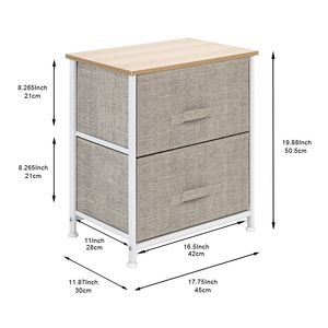 Comodino con 2 cassetti, struttura in acciaio robusta, piano in legno, contenitori in tessuto facili da aprire, organizer per camera da letto, unità contenitore - Product Image 5
