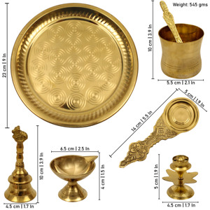 Juego de Thali de Latón Pulido para Pooja, Bandeja de Oración con Diya, Cuenco, Porta Incienso y Accesorios para Lámpara de Aceite para el Hogar y Bodas - Product Image 2