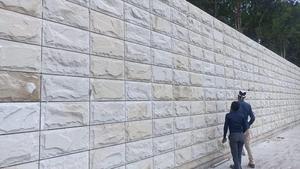 Natural Sandstone Exterior Wall Cladding with Bush Hammered Finish <b>Mint</b> White and Pure White Colors Cut-To-Size - Product Image 2